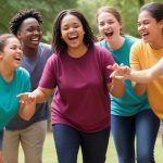 heart of connection - group of young adults laughing at an outdoor park in the sun