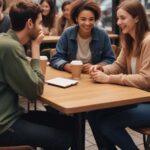group of young adults meeting in a public space