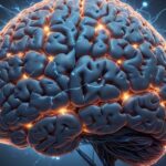 closeup image of an illustrated brain revealing glowing areas to depict lit up to show activity