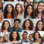 wide shot revealing a bunch of video screens with various young adults of all races and nationalities having an online chat